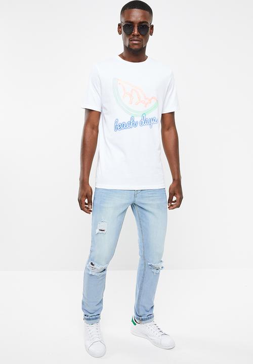 Jack & Jones - Neon-pop short sleeve tee - white