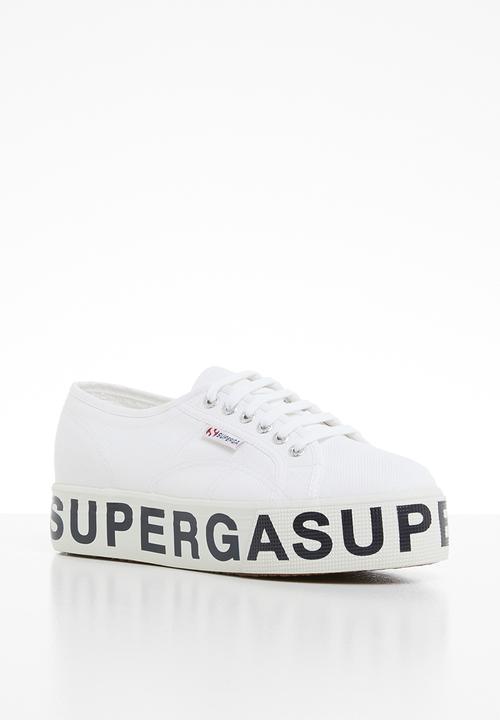 SUPERGA - Canvas flatform bold letters - white