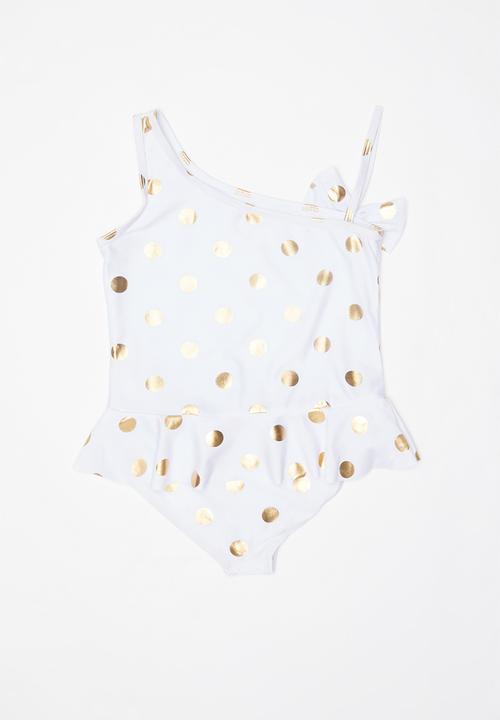 white and gold one piece swimsuit