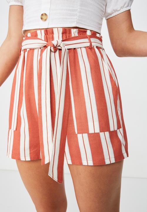 Cotton On - High waist shorts - rust & cream 