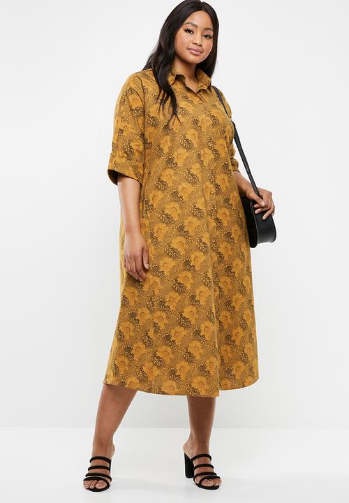AMANDA LAIRD CHERRY - Plus size thutho shirt dress - yellow & black