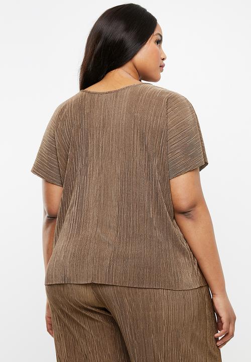 Superbalist - Boxy plisse tee - brown