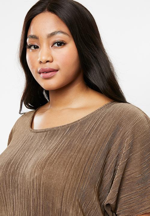 Superbalist - Boxy plisse tee - brown