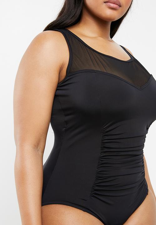 Jacqueline Plus - Mesh detail one piece - black