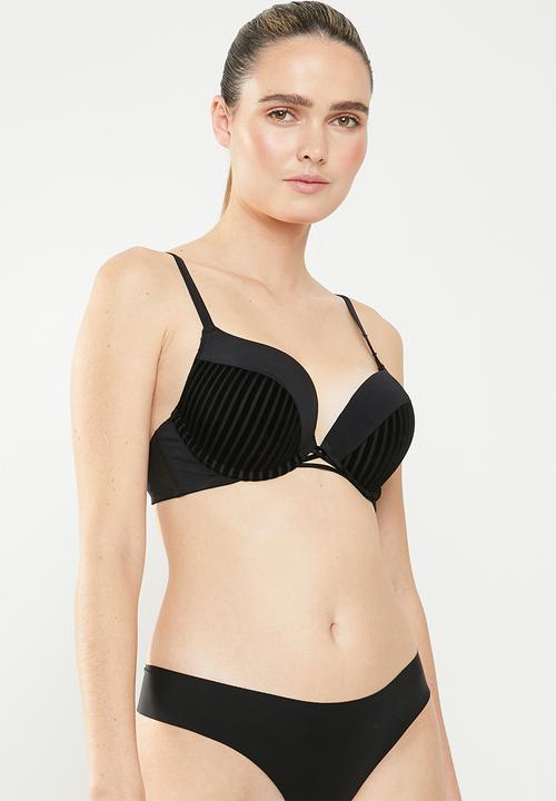 New Look - Flock stripe boost bra - black
