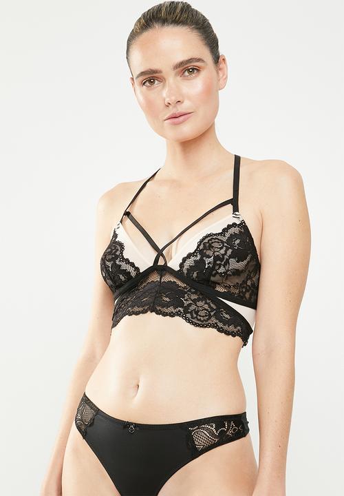 New Look -  Mixed fabric bralet - black & neutral