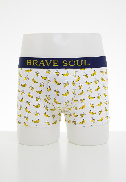 Brave Soul - Bananas cotton 3 pack trunks  - blue & white