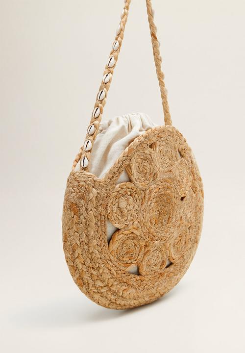 MANGO - Round jute bag - tan
