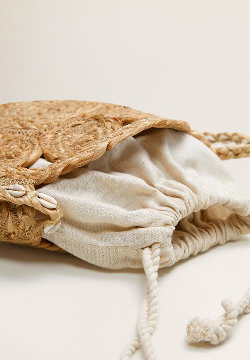MANGO - Round jute bag - tan