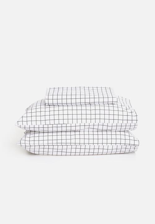 Sixth Floor - Check polycotton sheet set - black