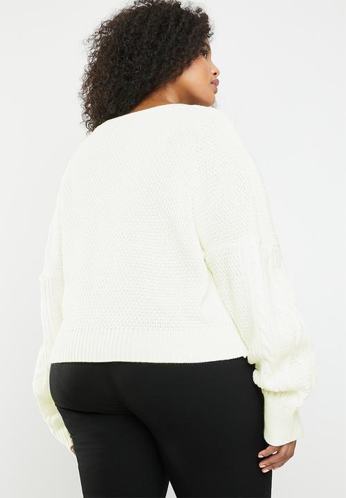 Missguided - V-neck cable knitted jumper - cream