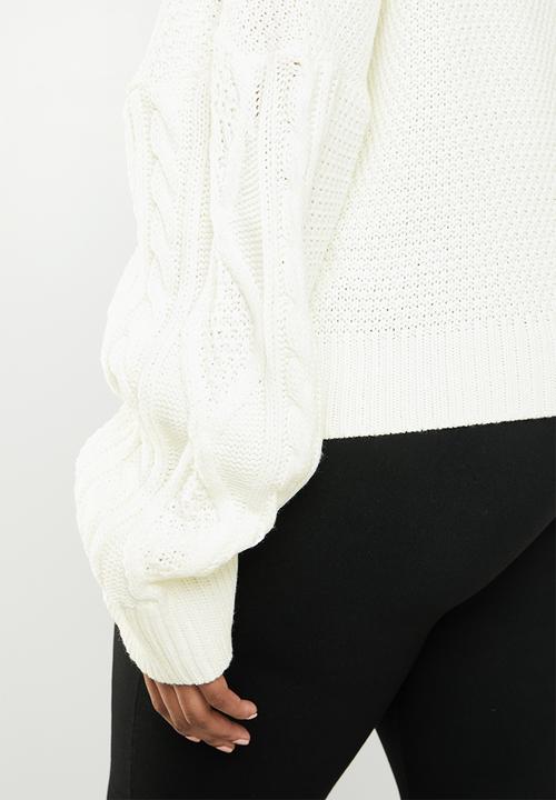 Missguided - V-neck cable knitted jumper - cream