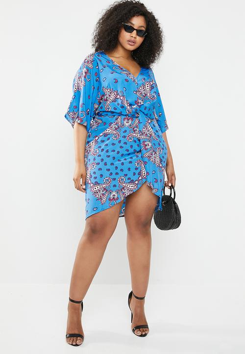 Missguided - Curve scarf front twist mini dress - blue