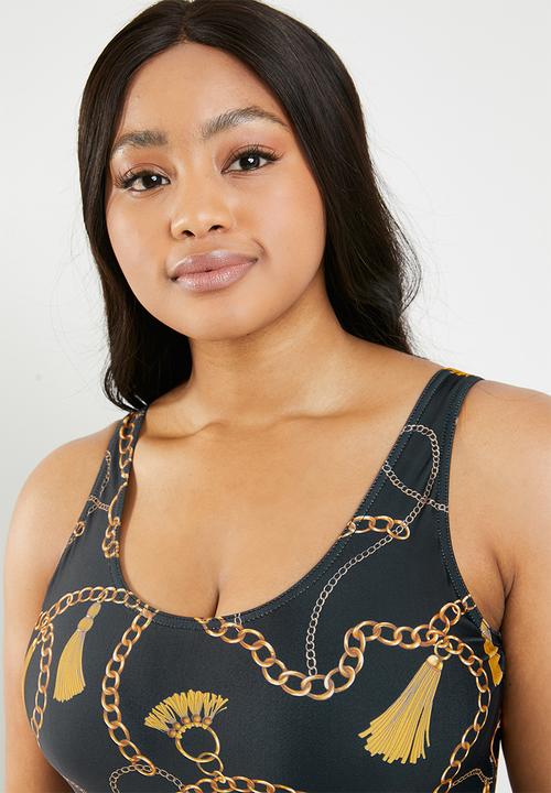 Superbalist - Scoop neck one piece - black & gold 