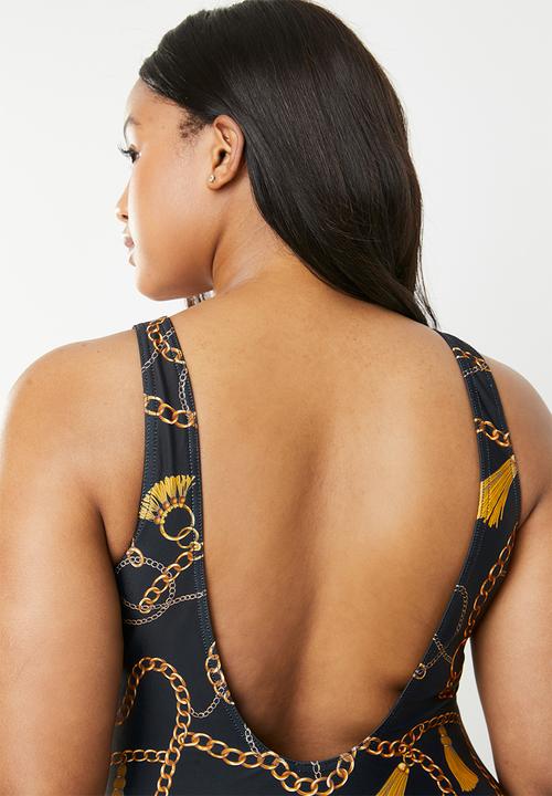 Superbalist - Scoop neck one piece - black & gold 