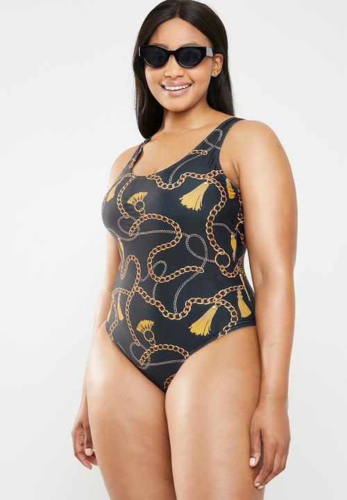 Superbalist - Scoop neck one piece - black & gold 