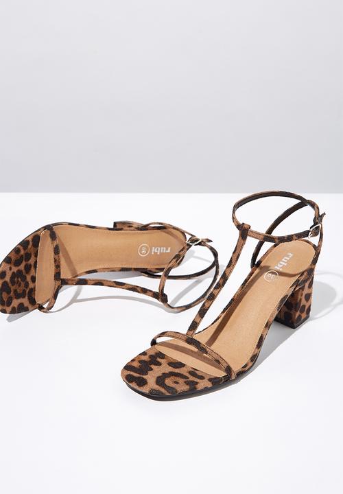 Cotton On - Leo print faux suede double strap heel - brown