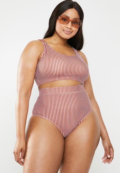 Superbalist - High waist bikini bottom - rust & white 