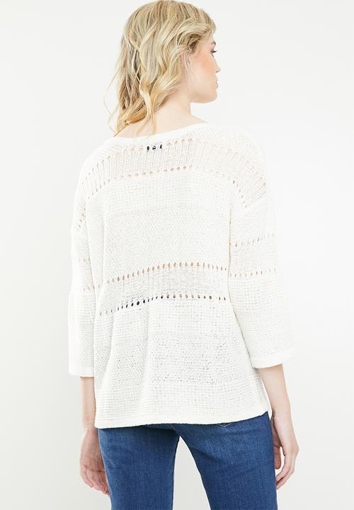 Jacqueline de Yong - Sorbet 3/4 sleeve pullover knit - white