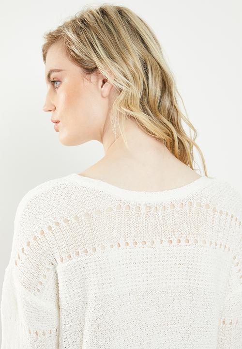 Jacqueline de Yong - Sorbet 3/4 sleeve pullover knit - white