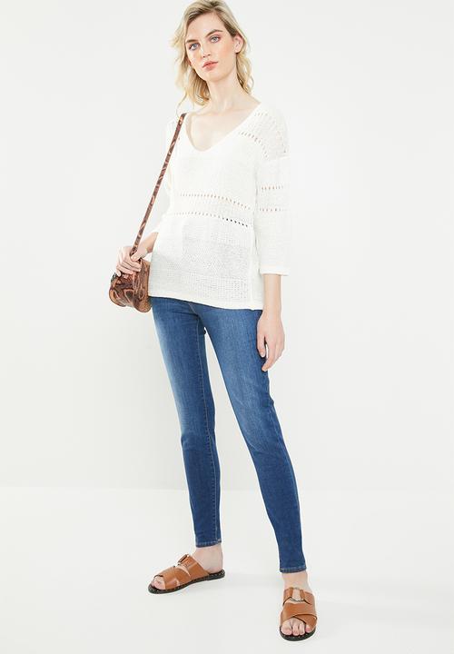 Jacqueline de Yong - Sorbet 3/4 sleeve pullover knit - white