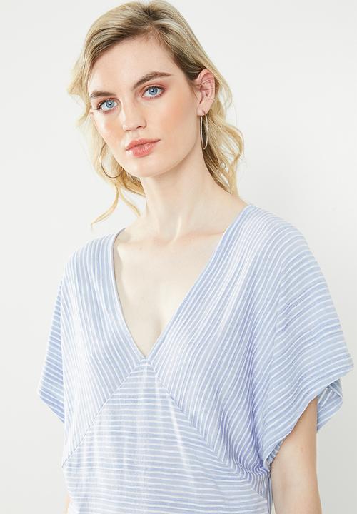 Jacqueline de Yong - Lora short sleeve dress - blue & white