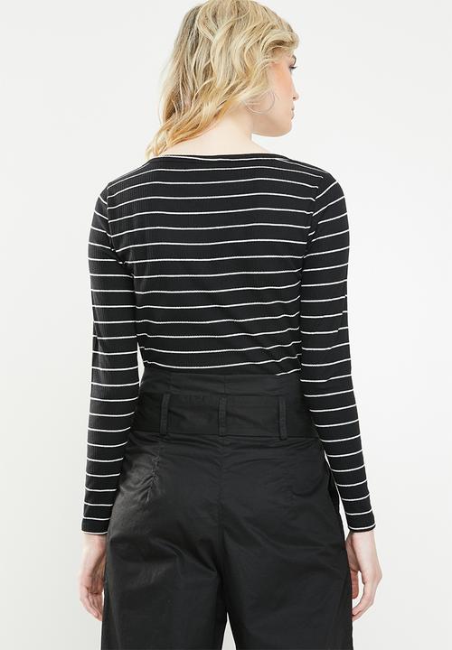 Jacqueline de Yong - Nevada stripe jersey top - black & white