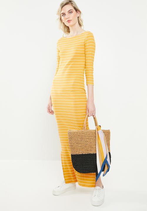 Jacqueline de Yong - Nevada stripe jersey midi dress - yellow & white