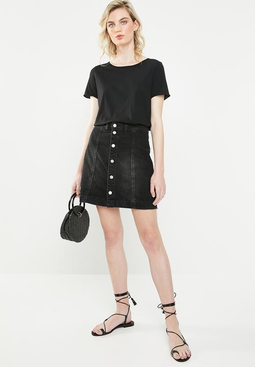 Jacqueline de Yong - Sara button through denim a line skirt - black