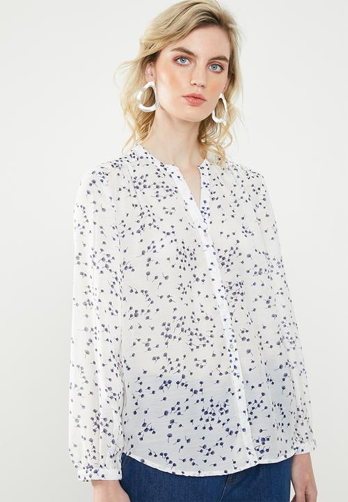 Jacqueline de Yong - Loop long sleeve shirt - white & blue