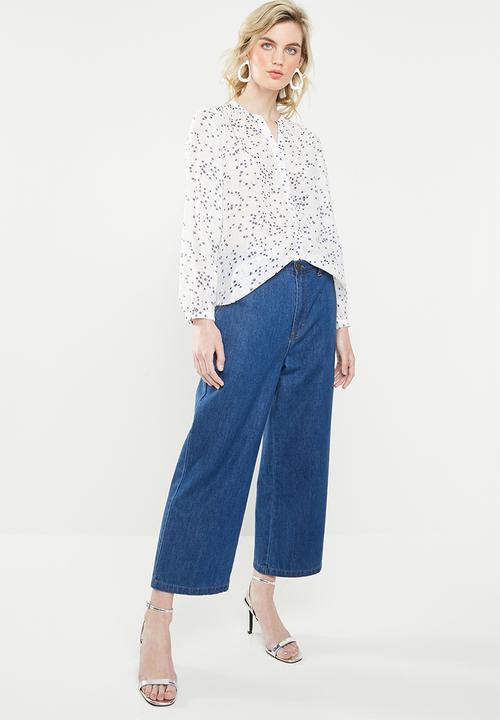 Jacqueline de Yong - Loop long sleeve shirt - white & blue