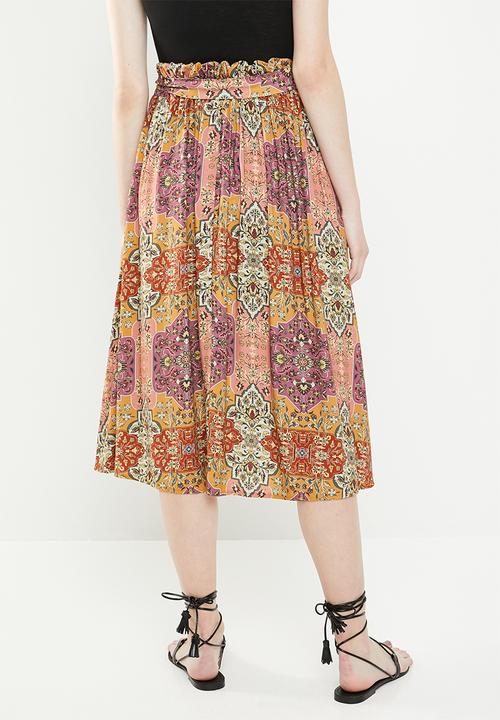 Superbalist - Tile print button through midi skirt - multi 