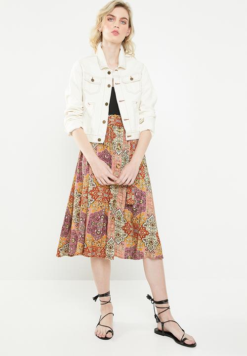 Superbalist - Tile print button through midi skirt - multi 