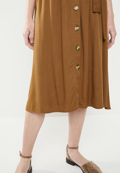 Superbalist - Midi button through skirt - brown