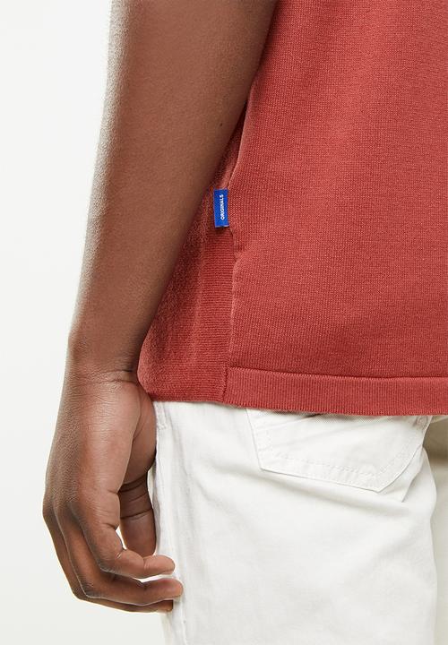 Jack & Jones - Stripe short sleeve polo - rust