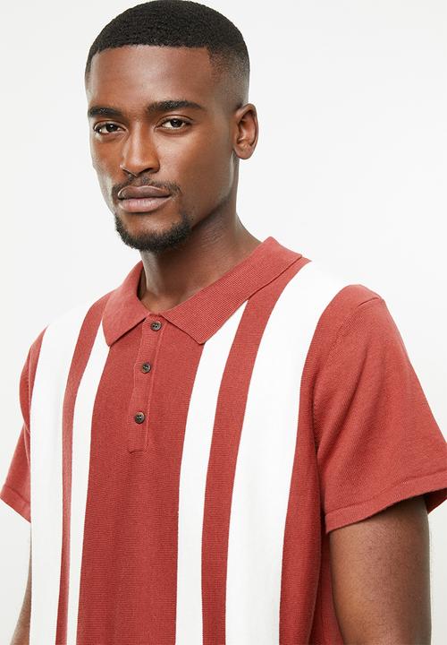 Jack & Jones - Stripe short sleeve polo - rust