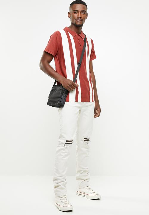 Jack & Jones - Stripe short sleeve polo - rust