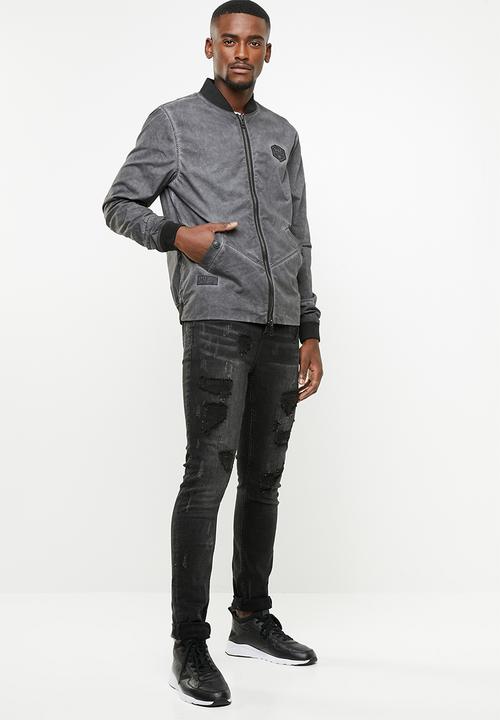 S.P.C.C - Dirty dye bomber jacket - black & grey
