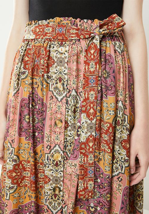 Superbalist - Tile print button through midi skirt - multi 
