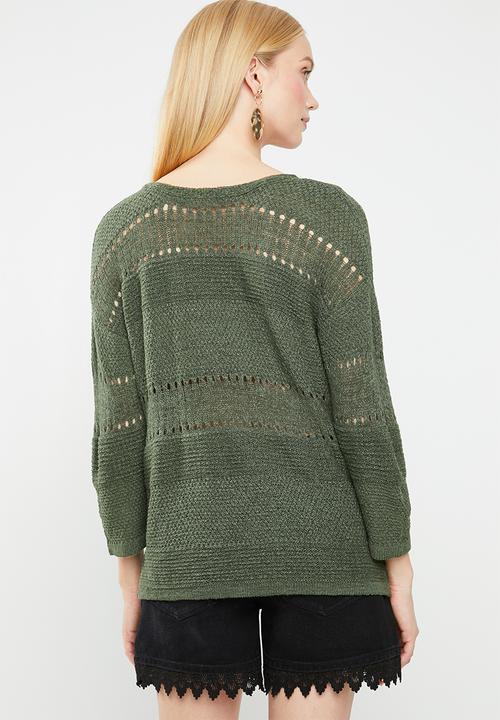 Jacqueline de Yong - Sorbet 3/4 sleeve pullover knit - green