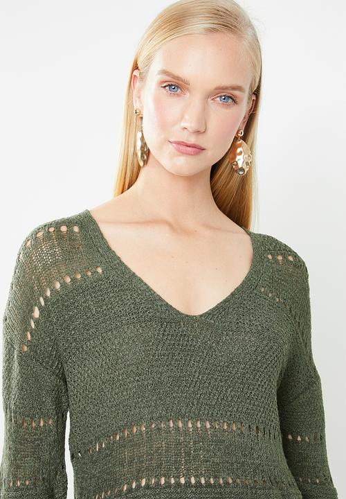 Jacqueline de Yong - Sorbet 3/4 sleeve pullover knit - green