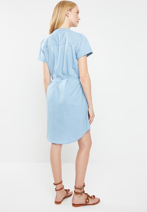 Jacqueline de Yong - Shine belted shirt dress - blue