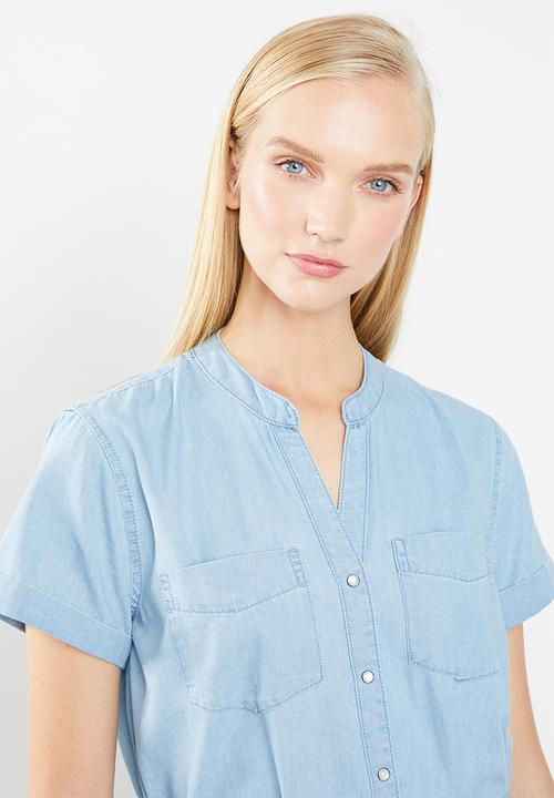 Jacqueline de Yong - Shine belted shirt dress - blue