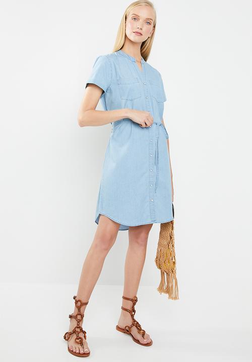 Jacqueline de Yong - Shine belted shirt dress - blue