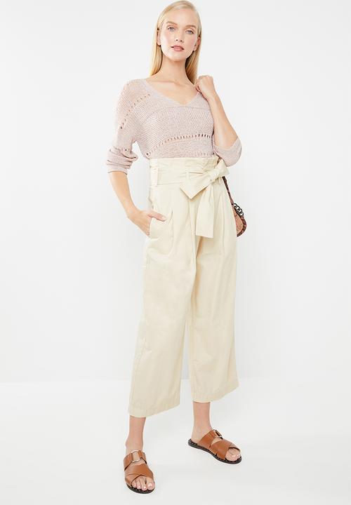 Jacqueline de Yong - Donna paperbag wide leg pants - beige