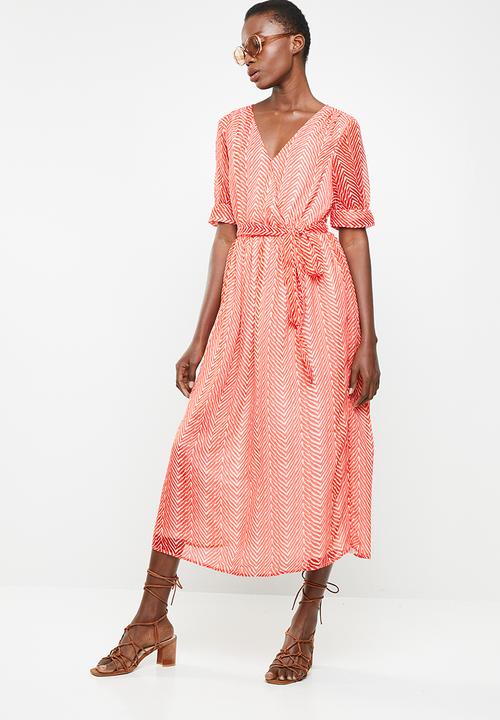 ONLY - Fleur maxi dress - orange & white 