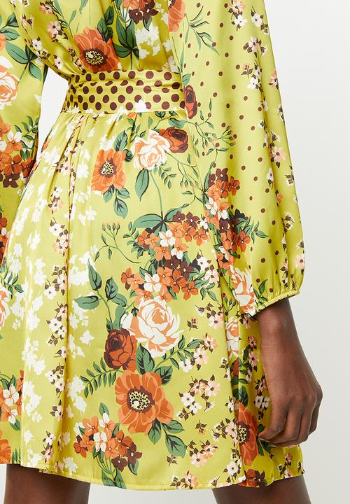 Revenge - Long sleeve contrast wrap dress - yellow