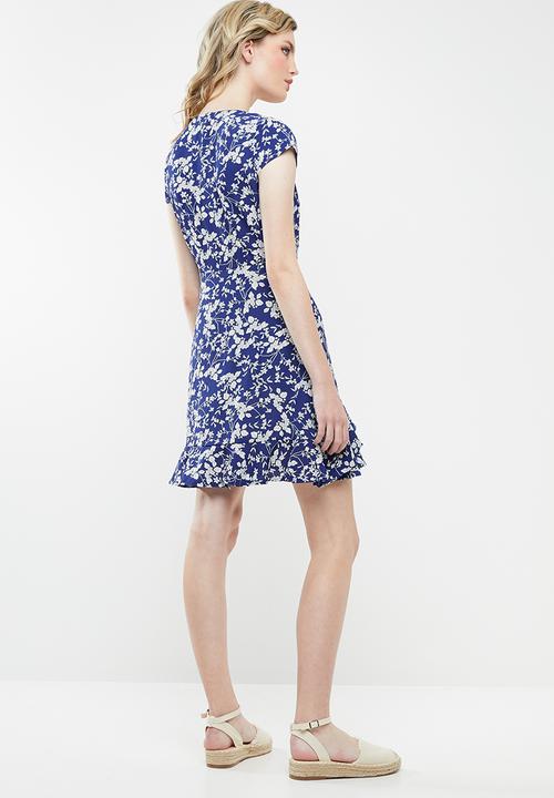 Revenge - Floral tea dress with frills - blue