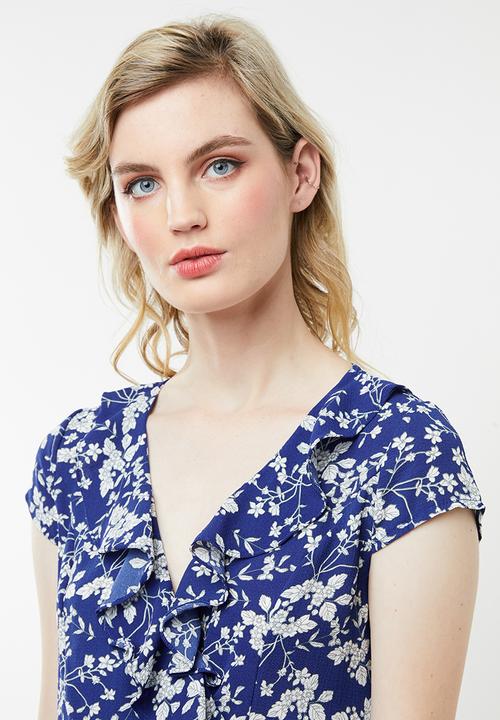 Revenge - Floral tea dress with frills - blue