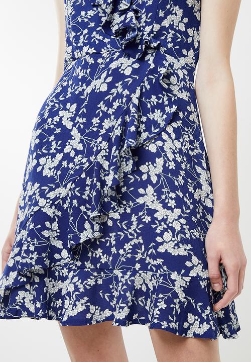Revenge - Floral tea dress with frills - blue